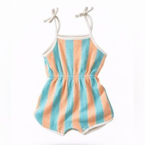 Grayson Mini Striped Baby Romper 6-9 Months | Peach & Mint Summer Outfit